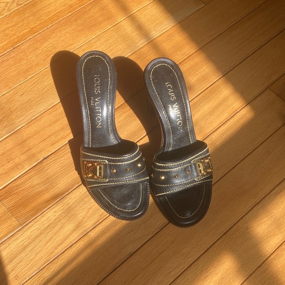 Louis Vuitton Black and Gold Mules - Picture 1 of 8